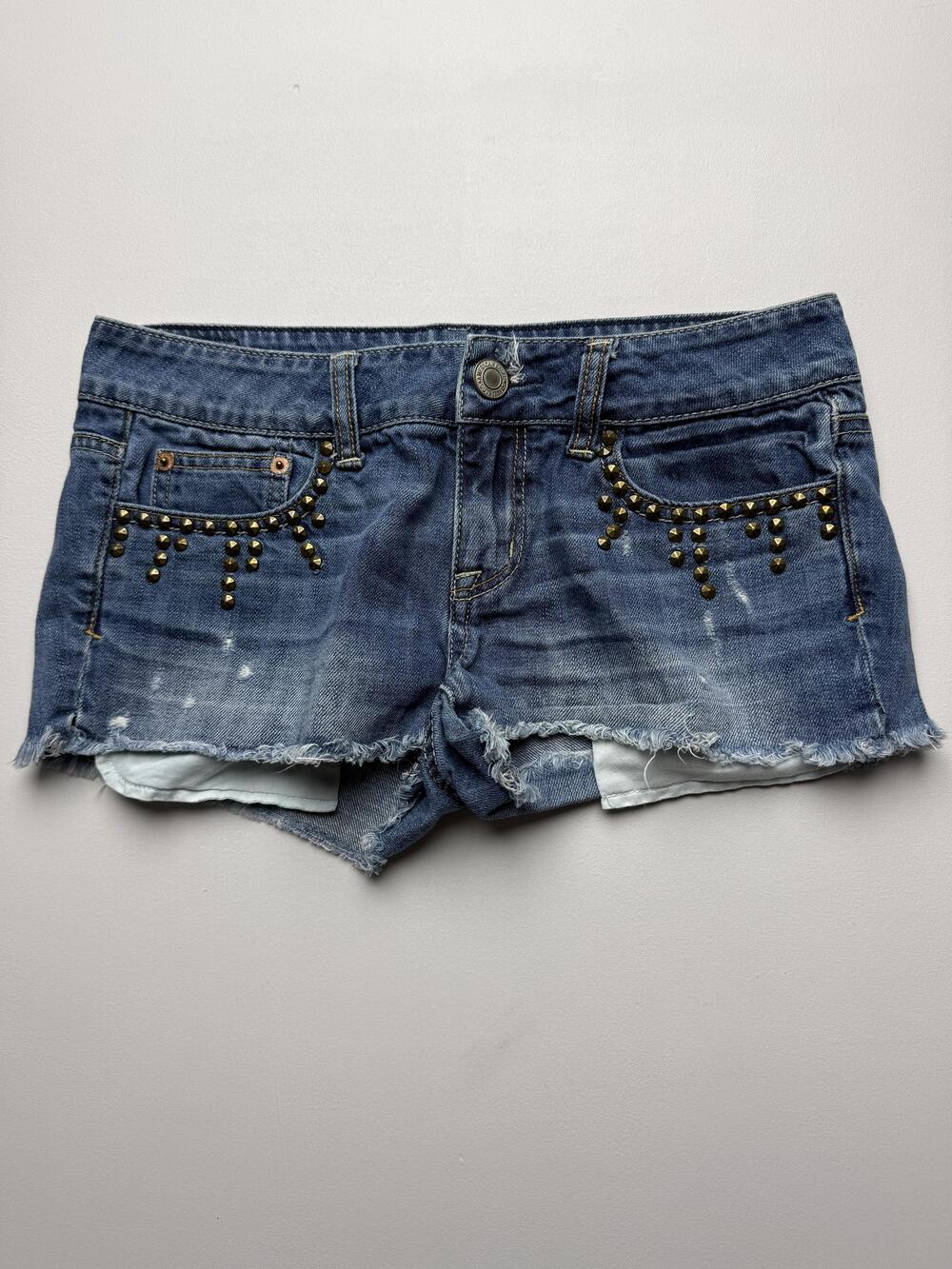 American Eagle Outfitters Shorts Womens 0 Blue Denim Studded Cut-Off 2 Inseam